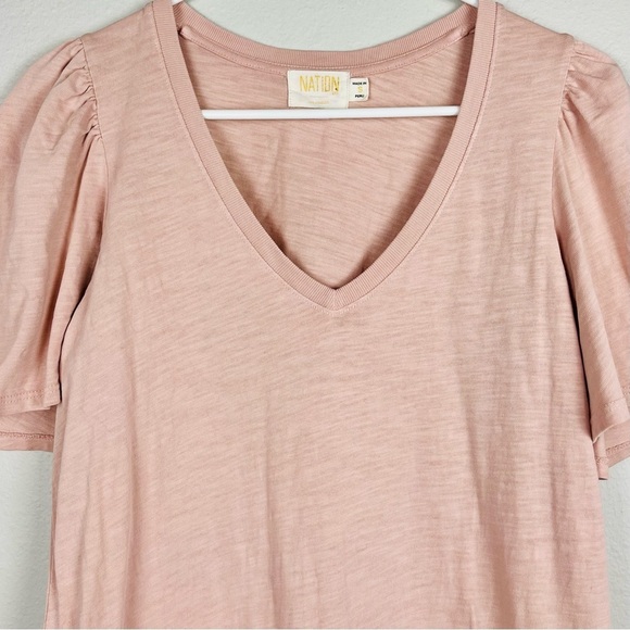 Nation LTD Mallory Pink Flutter Sleeve V-Neck Cotton Shift T-Shirt Dress - Picture 4 of 6